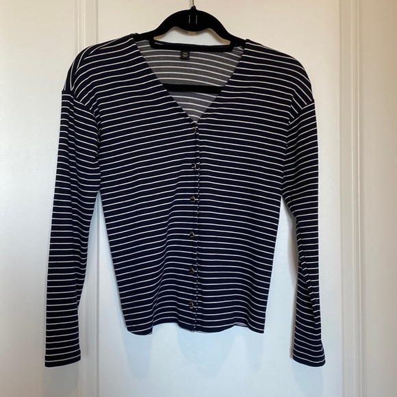 Ann Taylor XXSP navy and white striped cardigan - Picture 2 of 4